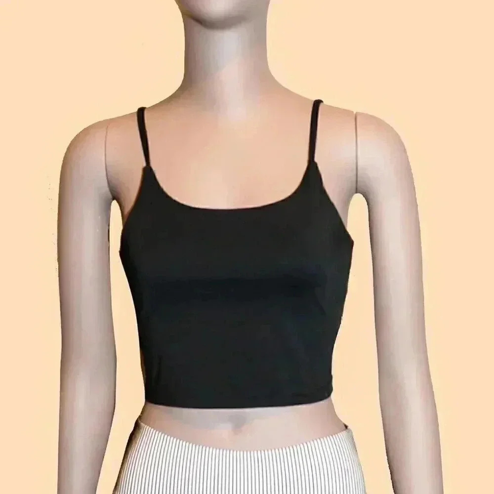 Black Spaghetti Strap Crop Tank Top Size Small‎ Athletic Workout Tops Basic Tops - Picture 2 of 4